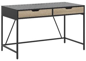 Písací stôl čierna svetlé drevo drevotrieska 120 x 60 cm obdĺžnikový tvar 2 zásuvky moderný industriálny štýl kancelária
