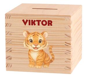 ČistéDrevo Detská drevená pokladnička - Divoká Ázia Zvoľte zvieratko: Tiger