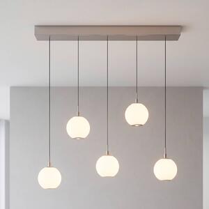 Paul Neuhaus LED závesné svietidlo Sandora, piesková farba, dĺžka 92 cm, sklo, 5-pl., Krémová / jantárovo žltá, Obývacia izba / jedáleň, kov, Moderný, Závesné svietidlo