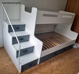 Detská poschodová posteľ s rozšíreným spodným lôžkom a prístelkou MAXÍK 3 biela - 200x120 cm