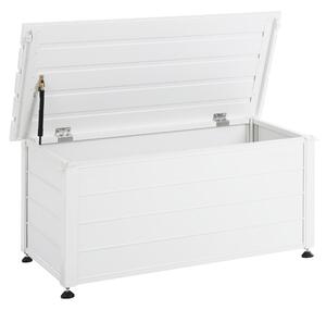 Záhradný úložný box s vekom biely hliníkový 113 x 50 cm 190 L vonkajší úložný nábytok
