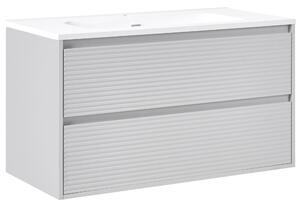 Závesná kúpeľňová skrinka na stenu sivá MDF 100 x 46 cm s 2 zásuvkami a umývadlom