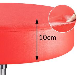 Taburetka na kolieskach, červená koženka, otočná 360°, Casaria