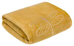 Krásna žltá hrejivá deka z mikrovlákna s módnym vzorom vážky 150 x 200 cm Žltá