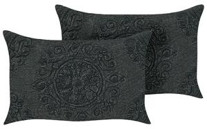 Sada 2 dekoratívnych vankúšov tmavosivá bavlna 30 x 50 cm obdĺžnikový tvar vzor mandaly moderný boho štýl doplnky