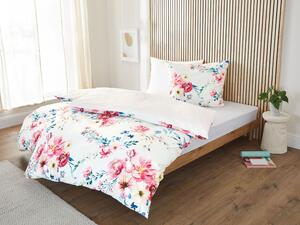LIVARNO home Saténová posteľná bielizeň z mikrovlákna, 200 x 220 cm, (biela/kvety) (100350554)