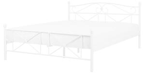 Posteľ biela kovový rám 160 x 200 cm s čelom lamelový rošt retro moderný štýl spálňa