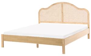 Posteľ svetlohnedá rám postele z MDF 180 x 200 cm ratanové čelo drevené nohy boho štýl