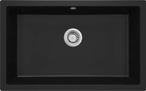 Deante Corda, granitový drez pod dosku 800x500x204 mm, 3,5" + priestorovo úsporný sifón, 1-komorový, čierna, ZQA_N10D