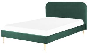 Posteľ zelená čalúnená zamatová 160 x 200 cm čalúnené čelo zlaté nohy lamelový rošt minimalistický dizajn
