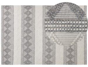 Koberec svetlobéžový a sivý 160 x 230 cm vlna bavlna a polyester ručne tkaný s geometrickým vzorom boho obývacia izba spálňa