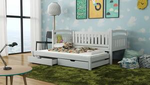 Detská posteľ z masívu borovice GABRIEL s prístelkou a šuplíky - 200x90 cm - biela
