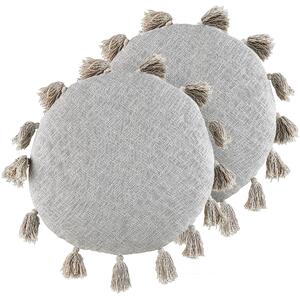 Sada 2 dekoratívnych vankúšov sivá bavlnená okrúhla 45 cm so strapcami moderný boho dizajn bytové doplnky