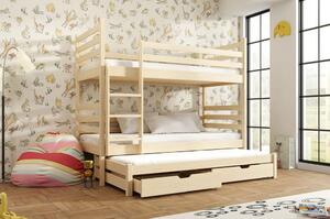 Detská poschodová posteľ z masívu borovice TEODOR s prístelkou a šuplíky - 200x90 cm - biela