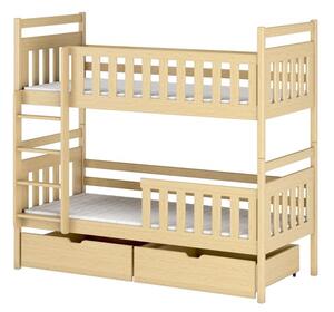 Detská poschodová posteľ z masívu MARIE so šuplíkmi 200x90 cm - prírodná