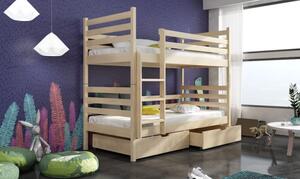 Detská poschodová posteľ z masívu borovice NINA so zásuvkami 200x90 cm - prírodná