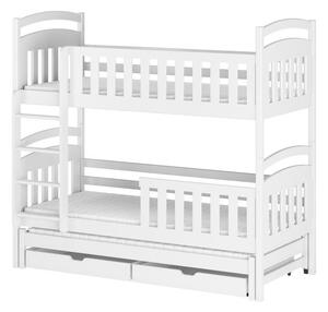Detská poschodová posteľ z masívu borovice VIKTOR s prístelkou a šuplíky - 200x90 cm - biela
