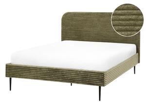 Posteľ zelená menčestrová 140 x 200 cm čalúnené čelo čierne nohy lamelový rošt minimalistický dizajn