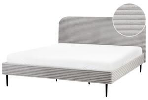 Posteľ svetlosivá menčestrová 180 x 200 cm čalúnené čelo čierne nohy lamelový rošt minimalistický dizajn