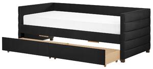 Posteľ čierna zamatové čalúnenie jednolôžko 90 x 200 cm lamelový rošt zásuvky úložný priestor moderný štýl