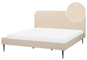 Posteľ béžová buklé čalúnenie 180 x 200 cm čelo lamelová základňa čierne nohy minimalistický dizajn