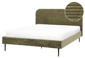 Posteľ zelená menčestrová 160 x 200 cm čalúnené čelo čierne nohy lamelový rošt minimalistický dizajn