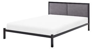 Kovová posteľ čierna 140 x 200 cm rám postele s roštom sivé čalúnené čelo minimalistický dizajn