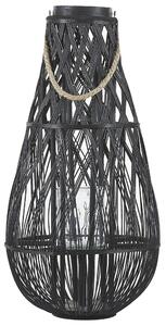 Lampáš čierny bambusové drevo 77 cm izbový vonkajší so skleneným držiakom na sviečku škandinávsky boho