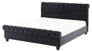 Posteľ čierna zamatová čalúnená 160 x 200 cm čierne drevené nohy glamour štýl spálňa