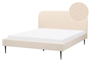 Posteľ béžová buklé čalúnenie 160 x 200 cm čelo lamelová základňa čierne nohy minimalistický dizajn