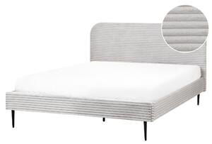 Posteľ svetlosivá menčestrová 160 x 200 cm čalúnené čelo čierne nohy lamelový rošt minimalistický dizajn