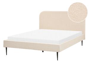 Posteľ béžová buklé čalúnenie 140 x 200 cm čelo lamelová základňa čierne nohy minimalistický dizajn