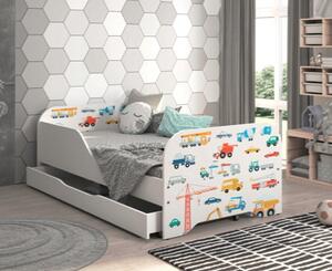 Detská posteľ 140 x 70 cm s motívom nákladných áut Biela