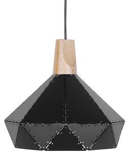 Závesná lampa čierna farba kovová s prvkom z dubového dreva geometrický tvar moderná