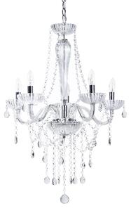Luster strieborný kov so sklenenými kryštály 5-plameňovo benátsky glamour štýl priehľadný