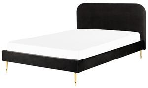 Posteľ čierna čalúnená zamatová 180 x 200 cm čalúnené čelo zlaté nohy lamelový rošt minimalistický dizajn