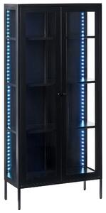 Vitrína čierna oceľová 80 x 35 x 176 cm sklenené dvierka 4 police s LED svetlom moderná industriálna domáca kancelária