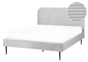 Posteľ svetlosivá menčestrová 140 x 200 cm čalúnené čelo čierne nohy lamelový rošt minimalistický dizajn