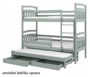Detská poschodová posteľ z masívu borovice JAKUB III s prístelkou a zásuvkami - 200x90 cm - prírodná borovica