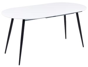 Jedálenský stôl biely MDF 120/160 x 80 cm čierne oceľové nohy oválna rozťahovacia doska moderný dizajn