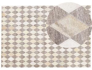 Koberec hnedá béžová žakár hovädzia koža 160 x 230 cm geometrický diamantový vzor patchworkový retro moderný štýl obývačka spálňa