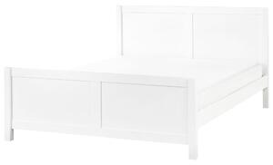 Posteľ biela kaučukové drevo 160 x 200 cm rám postele s čelom lamelový rošt minimalistický rustikálny štýl