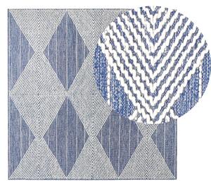 Koberec svetlobéžový a modrý 200 x 200 cm vlna a polyester ručne tkaný s geometrickým vzorom boho obývacia izba spálňa
