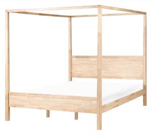 Rám postele s baldachýnom svetlohnedá kaučukové drevo 180 x 200 cm s lamelami minimalistický dizajn