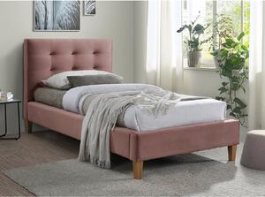 Ružová čalúnená posteľ TEXAS VELVET 90 x 200 cm