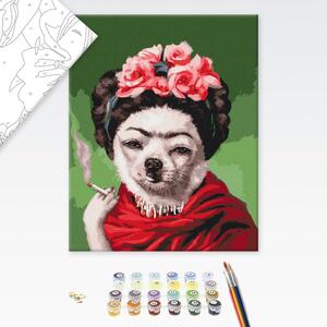 Maľovanie podľa čísiel pes s cigaretou inšpirovaný Fridou