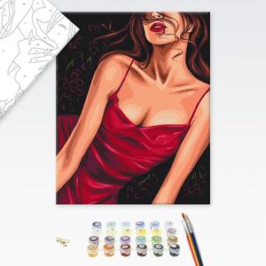 Maľovanie podľa čísiel žena v červených šatách