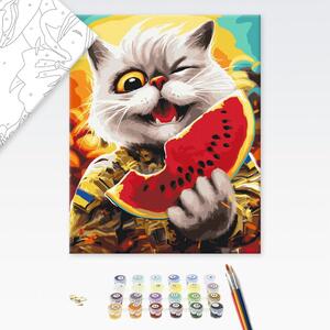 Maľovanie podľa čísiel odvážna mačka s melónom