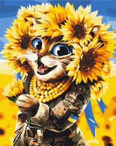 Maľovanie podľa čísiel odvážna mačka so slnečnicami