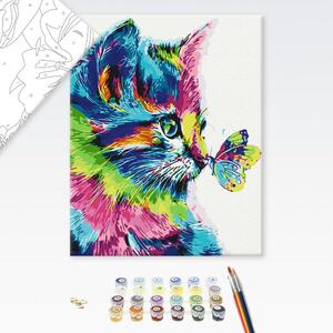 Maľovanie podľa čísiel mačka s motýľom